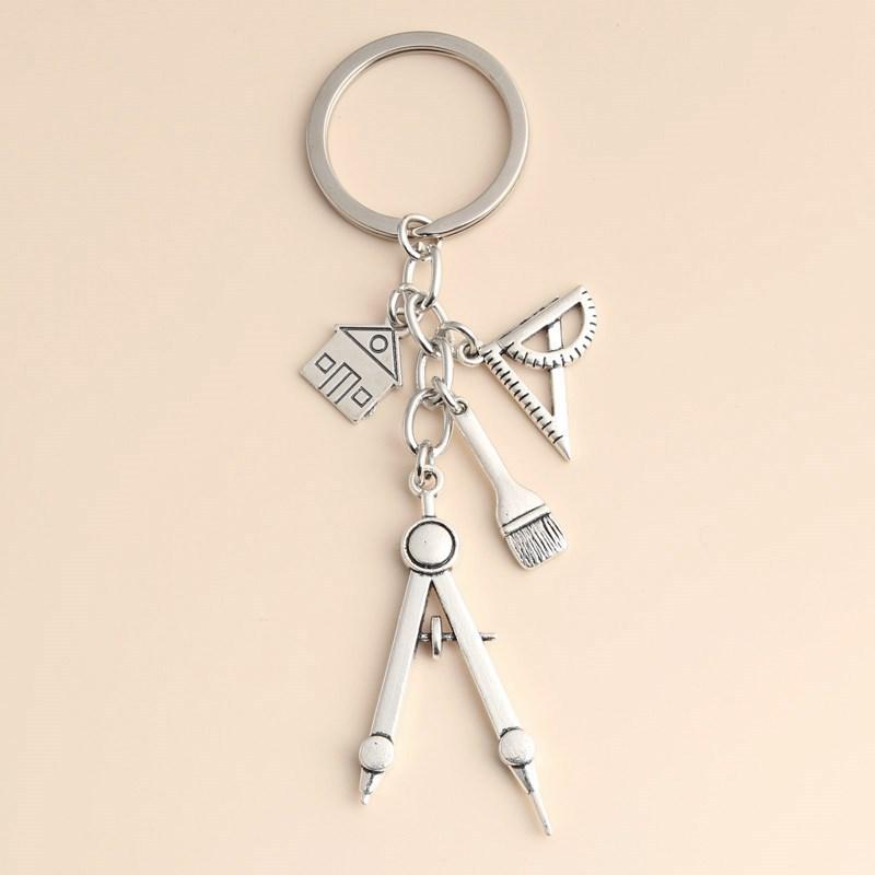 Compass Keychain Mini - 다기능 실버 키체인 삼각형 자, 그림용